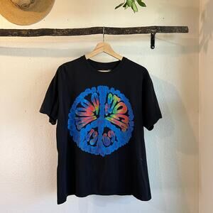 Woodstock 2009 Black Cotton Peace Tie Dye Graphic Tee Size Large Unisex